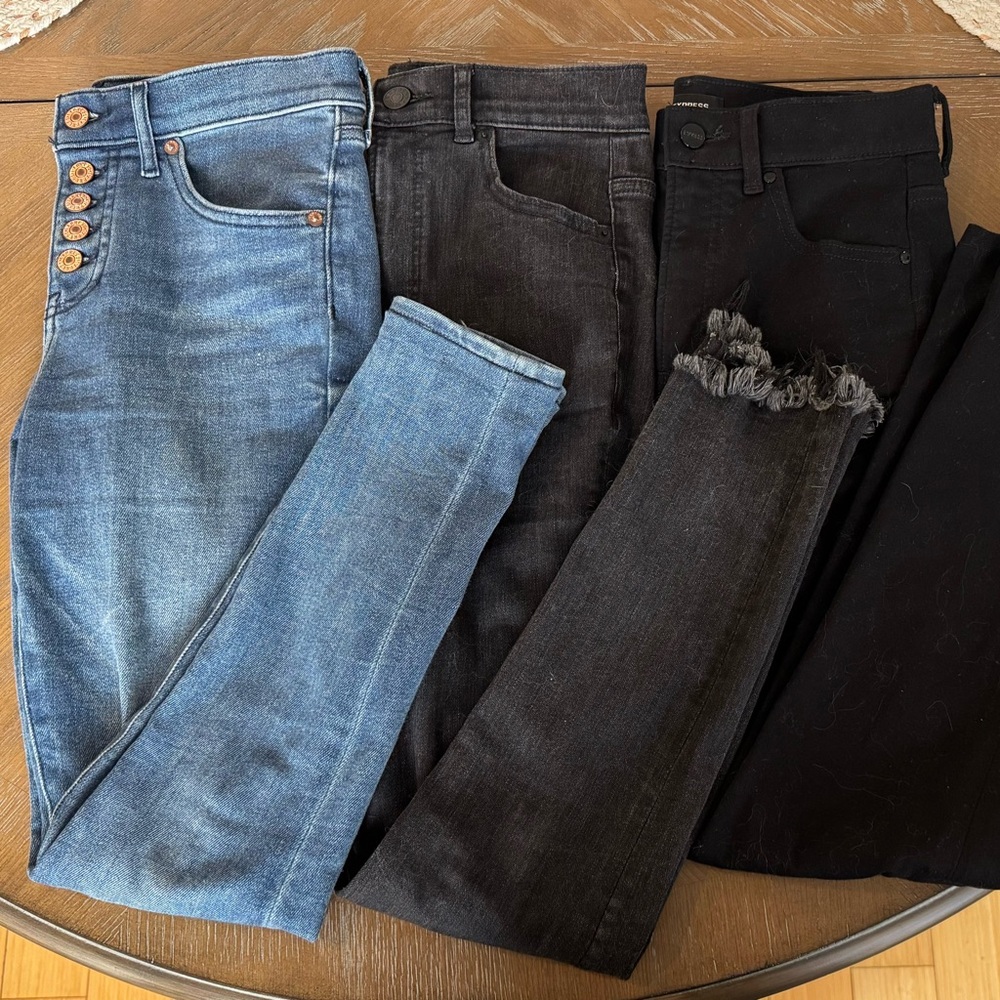 Express Jean Bundle – Skinny & Legging Fit (Blue, Gray, Black), Size 2R